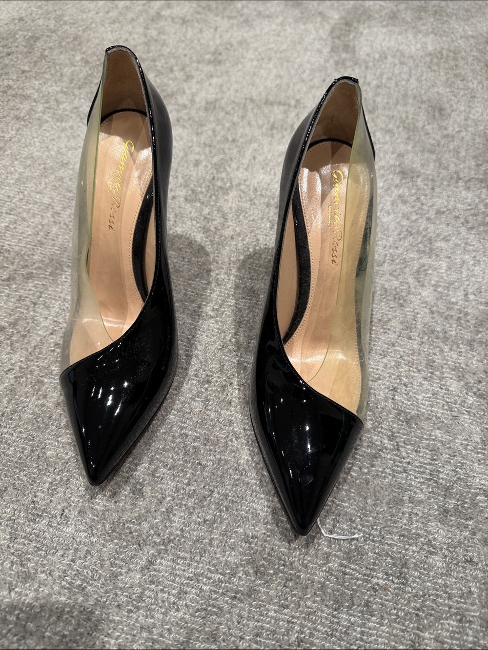 Gianvito Rossi Black Patent Pointed Pumps with Clear Panels